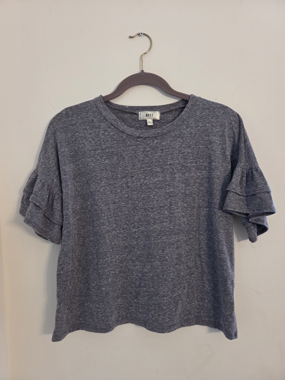 NYTT Heather Gray Ruffle Sleeve Short-Sleeve Tee